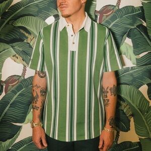 Bogey Boys Men’s Green Striped Pique Polo